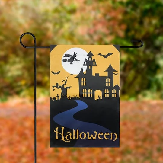 Northlight Spooky House Halloween Outdoor Garden Flag With Bats & Witch, 12.5" X 18" 6 Northlight Spooky House Halloween Outdoor Garden Flag With Bats & Witch, 12.5" X 18" - Image 4