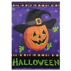 Northlight Pumpkin In A Witch Hat Outdoor Garden Flag, 12.5" X 18"