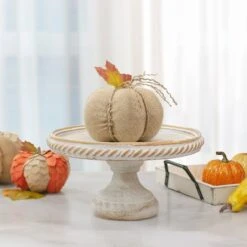 Northlight 5.5" Beige Burlap Autumn Harvest Tabletop Pumpkin -Northlight D406279S 2