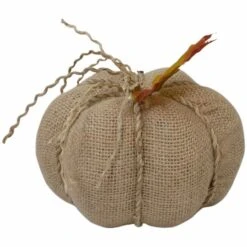 Northlight 5.5" Beige Burlap Autumn Harvest Tabletop Pumpkin -Northlight D406279S 4