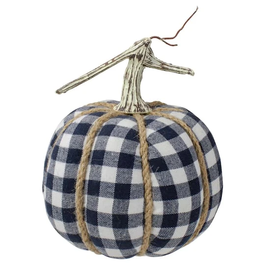 Northlight Dark Blue & White Plaid Fall Harvest Tabletop Pumpkin 3 Northlight Dark Blue & White Plaid Fall Harvest Tabletop Pumpkin