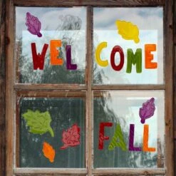 Northlight Burgundy & Orange Welcome Fall Thanksgiving Gel Window Clings -Northlight D406294S 2