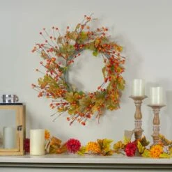 Northlight 22" Orange Berries & Yellow Leaves Fall Harvest Wreath -Northlight D406300S 2
