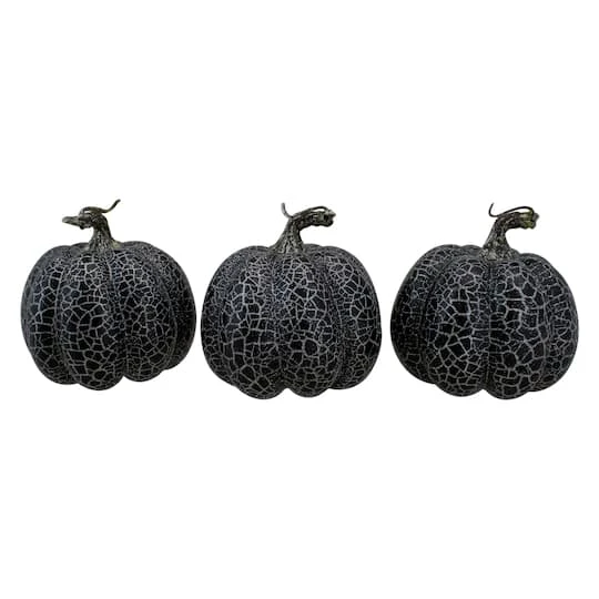 Northlight 5" Black & Silver Fall Harvest Tabletop Pumpkin Set 3 Northlight 5" Black & Silver Fall Harvest Tabletop Pumpkin Set