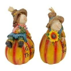 Northlight 6.5" Girl & Boy Scarecrow Pumpkins Fall Figurines Set -Northlight D406309S 3