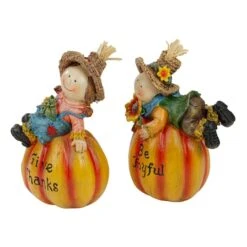 Northlight 6.5" Girl & Boy Scarecrow Pumpkins Fall Figurines Set -Northlight D406309S 4