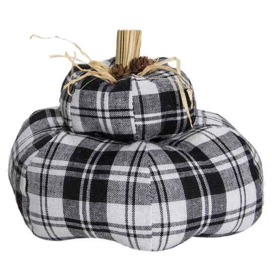 Northlight 5.5" Black & White Plaid Stacked Fall Harvest Tabletop Pumpkin 4 Northlight 5.5" Black & White Plaid Stacked Fall Harvest Tabletop Pumpkin - Image 2