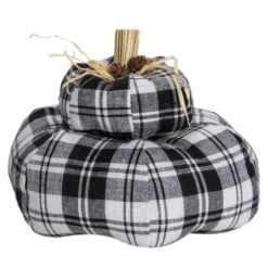 Northlight 5.5" Black & White Plaid Stacked Fall Harvest Tabletop Pumpkin