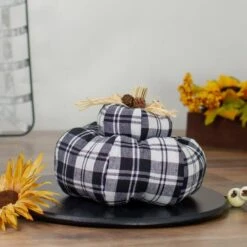 Northlight 5.5" Black & White Plaid Stacked Fall Harvest Tabletop Pumpkin 8 Northlight 5.5" Black & White Plaid Stacked Fall Harvest Tabletop Pumpkin -Northlight D406311S 2