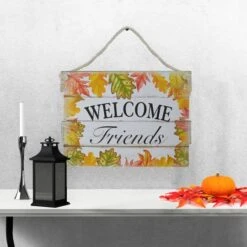Northlight 16" Autumn Leaves Welcome Friends Wall Sign -Northlight D406312S 2