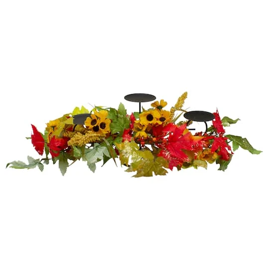 Northlight 28" Yellow Sunflower & Red Leaves Fall Harvest Candle Holder 4 Northlight 28" Yellow Sunflower & Red Leaves Fall Harvest Candle Holder - Image 2