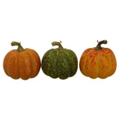 Northlight 4" Orange & Green Artificial Fall Harvest Pumpkin Set