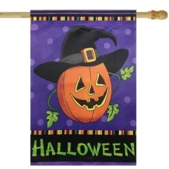 Northlight Happy Halloween Pumpkin In A Witch Hat Outdoor Garden Flag, 28" X 40" -Northlight D406352S 2