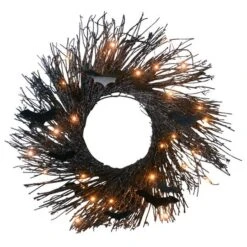 Northlight 22" Black LED Halloween Bats Twig Wreath