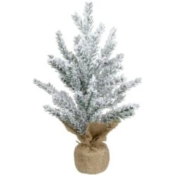 Northlight 12" Unlit Flocked Mini Pine Artificial Christmas Tree With Jute Base