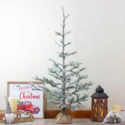 Northlight 4ft. Unlit Frosted Pine Artificial Christmas Tree With Jute Base -Northlight D489976S 2