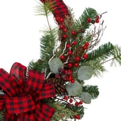 Northlight 24" Red And Black Buffalo Plaid And Berry Artificial Wreath 10 Northlight 24" Red And Black Buffalo Plaid And Berry Artificial Wreath -Northlight D491025S 3