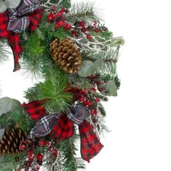 Northlight 24" Flocked Dual Plaid And Berries Artificial Wreath -Northlight D491026S 4