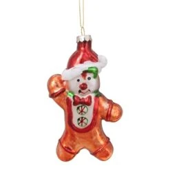Northlight 5" Gingerbread Man With Santa Hat Hanging Glass Christmas Ornament 9 Northlight 5" Gingerbread Man With Santa Hat Hanging Glass Christmas Ornament -Northlight D491096S 1 1