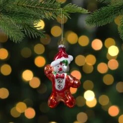Northlight 5" Gingerbread Man With Santa Hat Hanging Glass Christmas Ornament 10 Northlight 5" Gingerbread Man With Santa Hat Hanging Glass Christmas Ornament -Northlight D491096S 2