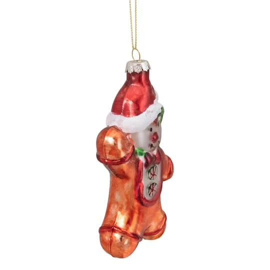 Northlight 5" Gingerbread Man With Santa Hat Hanging Glass Christmas Ornament 6 Northlight 5" Gingerbread Man With Santa Hat Hanging Glass Christmas Ornament - Image 4