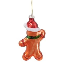 Northlight 5" Gingerbread Man With Santa Hat Hanging Glass Christmas Ornament 13 Northlight 5" Gingerbread Man With Santa Hat Hanging Glass Christmas Ornament -Northlight D491096S 5