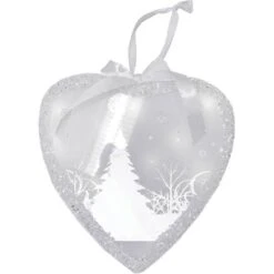 Northlight 8" Glitter Silver & White Pre-Lit LED Wintery Woods Scene Christmas Heart Ornament 5 Northlight 8" Glitter Silver & White Pre-Lit LED Wintery Woods Scene Christmas Heart Ornament -Northlight D491103S 1 1