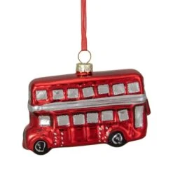 Northlight 4" Shiny Metallic Red & Silver Glass Double Decker Bus Christmas Ornament -Northlight D491173S 15