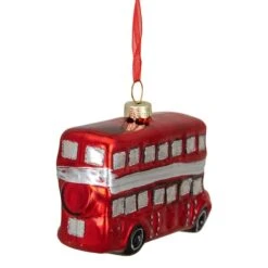 Northlight 4" Shiny Metallic Red & Silver Glass Double Decker Bus Christmas Ornament -Northlight D491173S 4