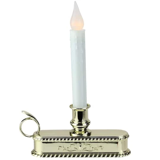 Northlight 8.75" Pre-Lit White & Gold LED C5 Flickering Christmas Candle Lamp With Handle Base 3 Northlight 8.75" Pre-Lit White & Gold LED C5 Flickering Christmas Candle Lamp With Handle Base