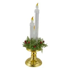 Northlight 14.5" Lighted Water Candle On Gold Base With Berries -Northlight D491538S 3