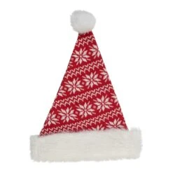 Northlight 17" Red & White Nordic Snowflake Striped Santa Hat With Pom Pom -Northlight D491542S 1 1