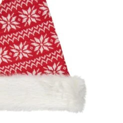 Northlight 17" Red & White Nordic Snowflake Striped Santa Hat With Pom Pom -Northlight D491542S 2