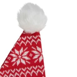 Northlight 17" Red & White Nordic Snowflake Striped Santa Hat With Pom Pom -Northlight D491542S 3