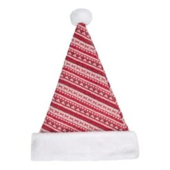 Northlight 17" Red & White Nordic Striped Santa Hat With Pom Pom