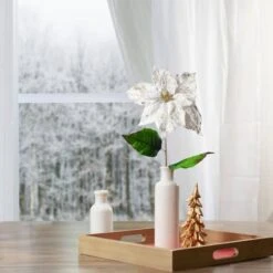 Northlight White & Gold Christmas Poinsettia Stem -Northlight D491557S 2