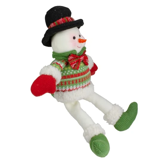 Northlight 18" Red & Green Sitting Smiling Snowman Christmas Figure 6 Northlight 18" Red & Green Sitting Smiling Snowman Christmas Figure - Image 4