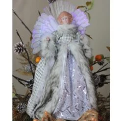 Northlight 16" Lighted Fiber Optic Angel In Silver Gingham Coat Tree Topper -Northlight D491629S 3
