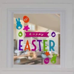 Northlight Pink & Orange Happy Easter Bunny Spring Gel Window Clings -Northlight D587328S 2