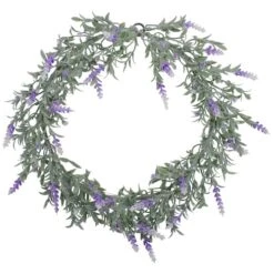 Northlight 16" White LED Lighted White & Purple Lavender Artificial Spring Wreath