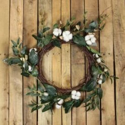 Northlight 18" Unlit White Cotton Flowers With Foliage Spring Twig Wreath 7 Northlight 18" Unlit White Cotton Flowers With Foliage Spring Twig Wreath -Northlight D587334S 2