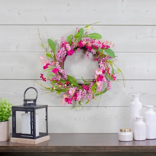 Northlight 18" Pink Geranium & Berry Artificial Spring Floral Wreath 5 Northlight 18" Pink Geranium & Berry Artificial Spring Floral Wreath - Image 3