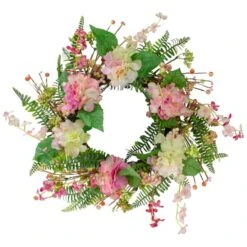 Northlight 20" Pink Hydrangea Berry & Fern Artificial Spring Floral Wreath
