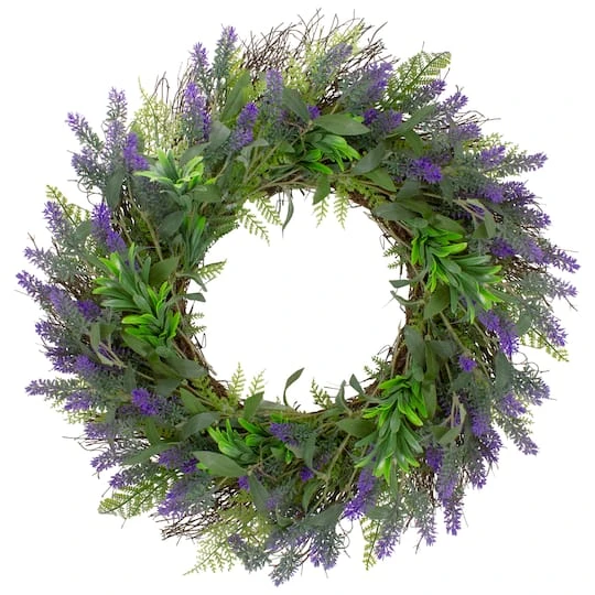 Northlight 24" Purple Lavender & Spring Foliage Artificial Floral Wreath 4 Northlight 24" Purple Lavender & Spring Foliage Artificial Floral Wreath - Image 2