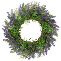 Northlight 24" Purple Lavender & Spring Foliage Artificial Floral Wreath