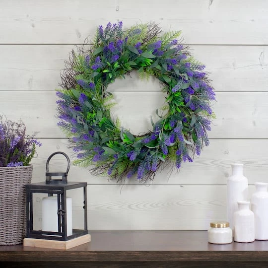 Northlight 24" Purple Lavender & Spring Foliage Artificial Floral Wreath 5 Northlight 24" Purple Lavender & Spring Foliage Artificial Floral Wreath - Image 3