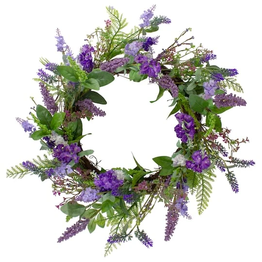 Northlight 20" Purple Lavender & Spring Foliage Artificial Wreath 4 Northlight 20" Purple Lavender & Spring Foliage Artificial Wreath - Image 2