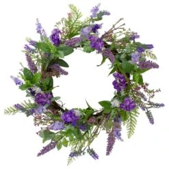 Northlight 20" Purple Lavender & Spring Foliage Artificial Wreath