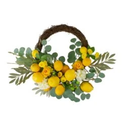 Northlight 18" Yellow Lemons & Flowers Artificial Floral Spring Wreath