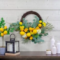 Northlight 18" Yellow Lemons & Flowers Artificial Floral Spring Wreath 9 Northlight 18" Yellow Lemons & Flowers Artificial Floral Spring Wreath -Northlight D587363S 2